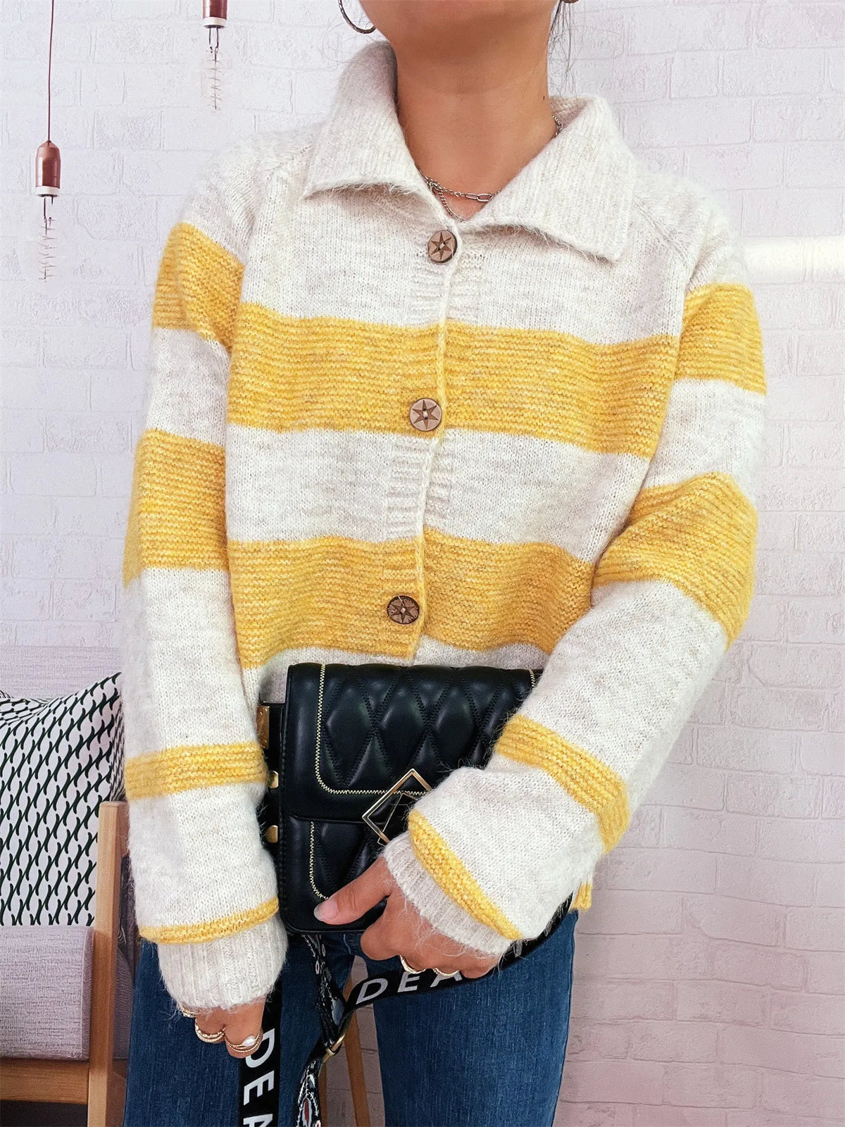 Striped Button-Up Cozy Cardigan - Lilixa.store