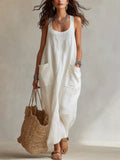 Scoop Neck Sleeveless Maxi Dress with Pockets - Lilixa.store
