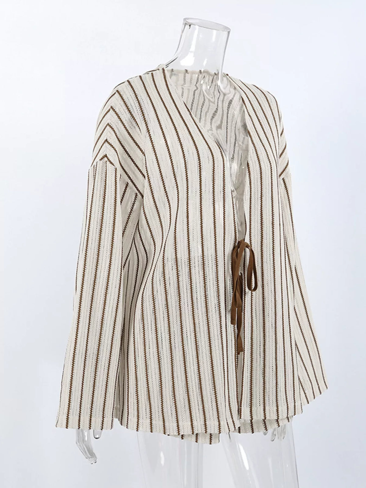 Striped Tie Front Top and Shorts Lounge Set - Lilixa.store