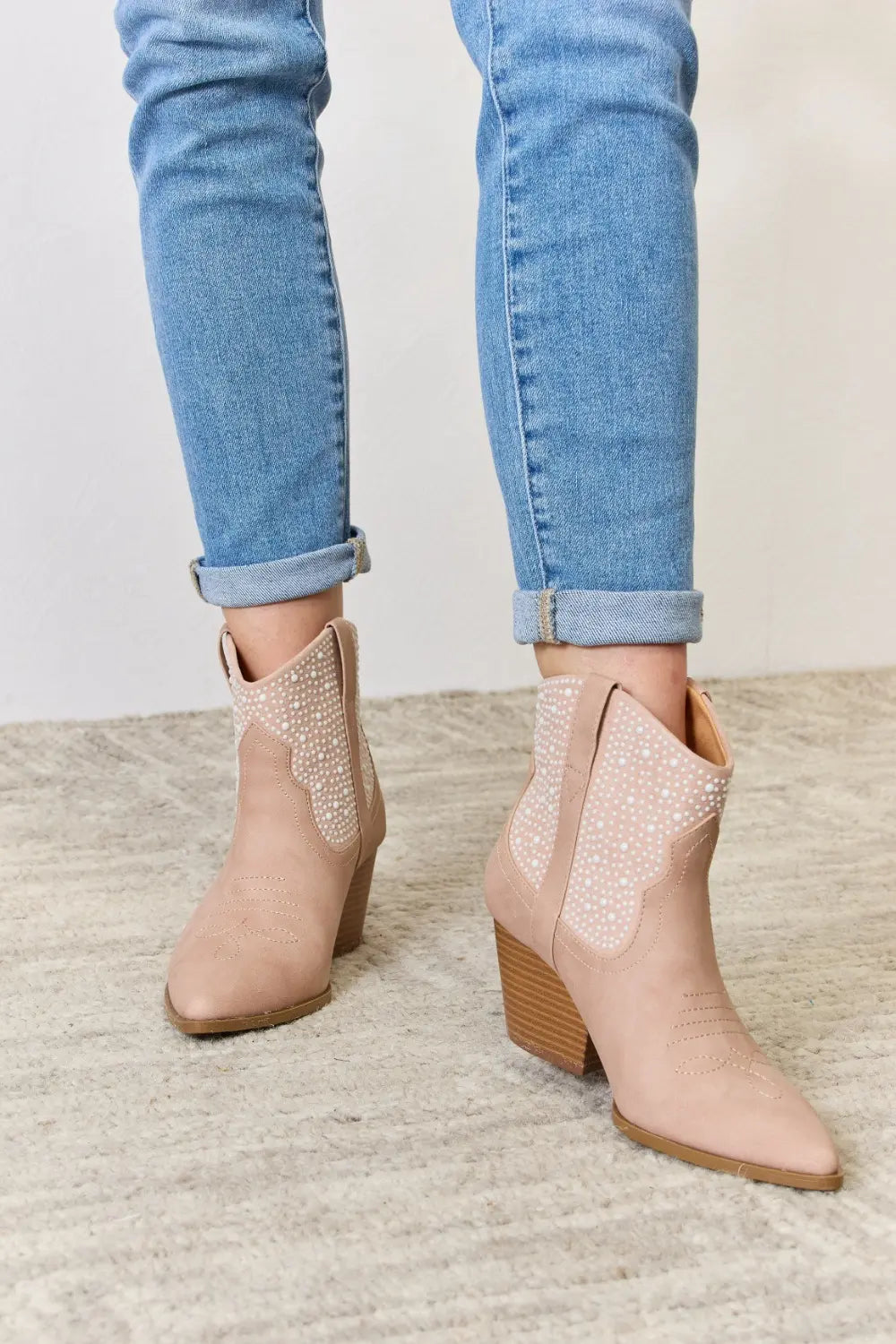 East Lion Corp Rhinestone Ankle Cowgirl Booties - Lilixa.store