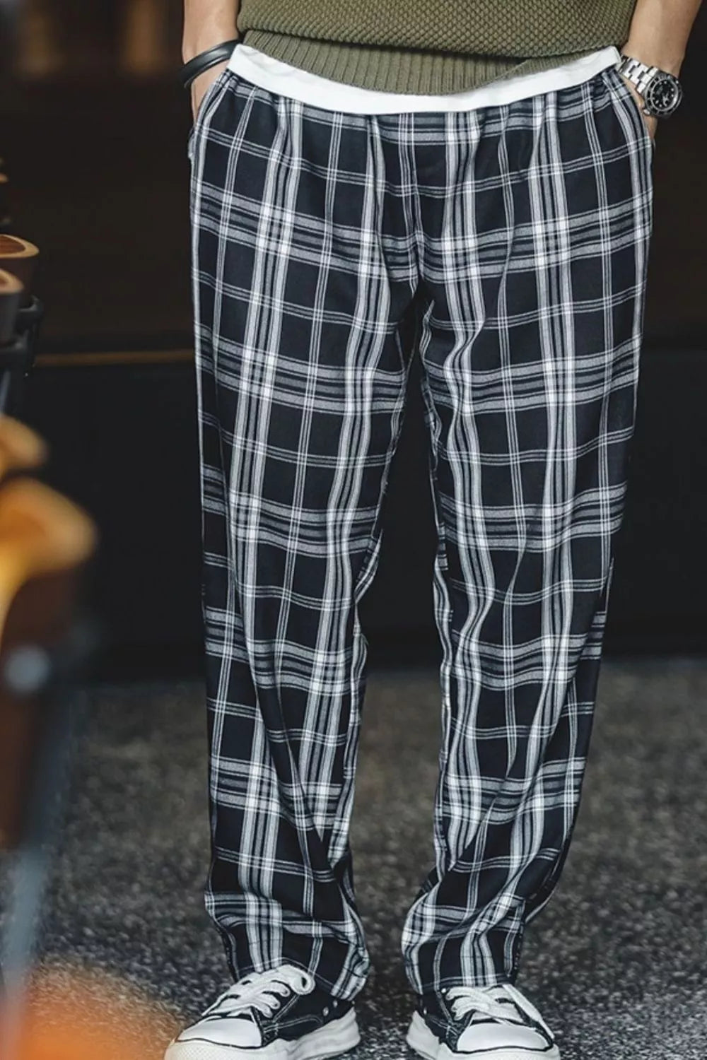 Men's Plus Size Casual Plaid Pants in Black