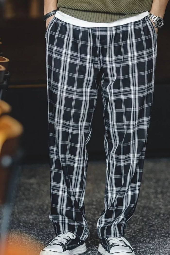 Men's Plus Size Casual Plaid Pants in Black