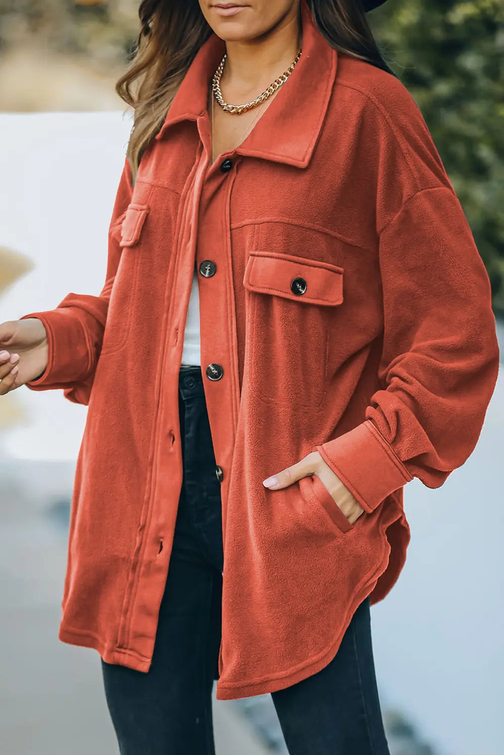 Button Up Collared Neck Long Sleeve Jacket, view 13