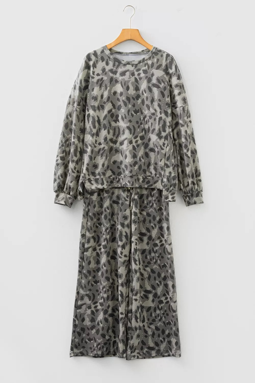 Leopard Print Long Sleeve Top and Pants Set, view 15