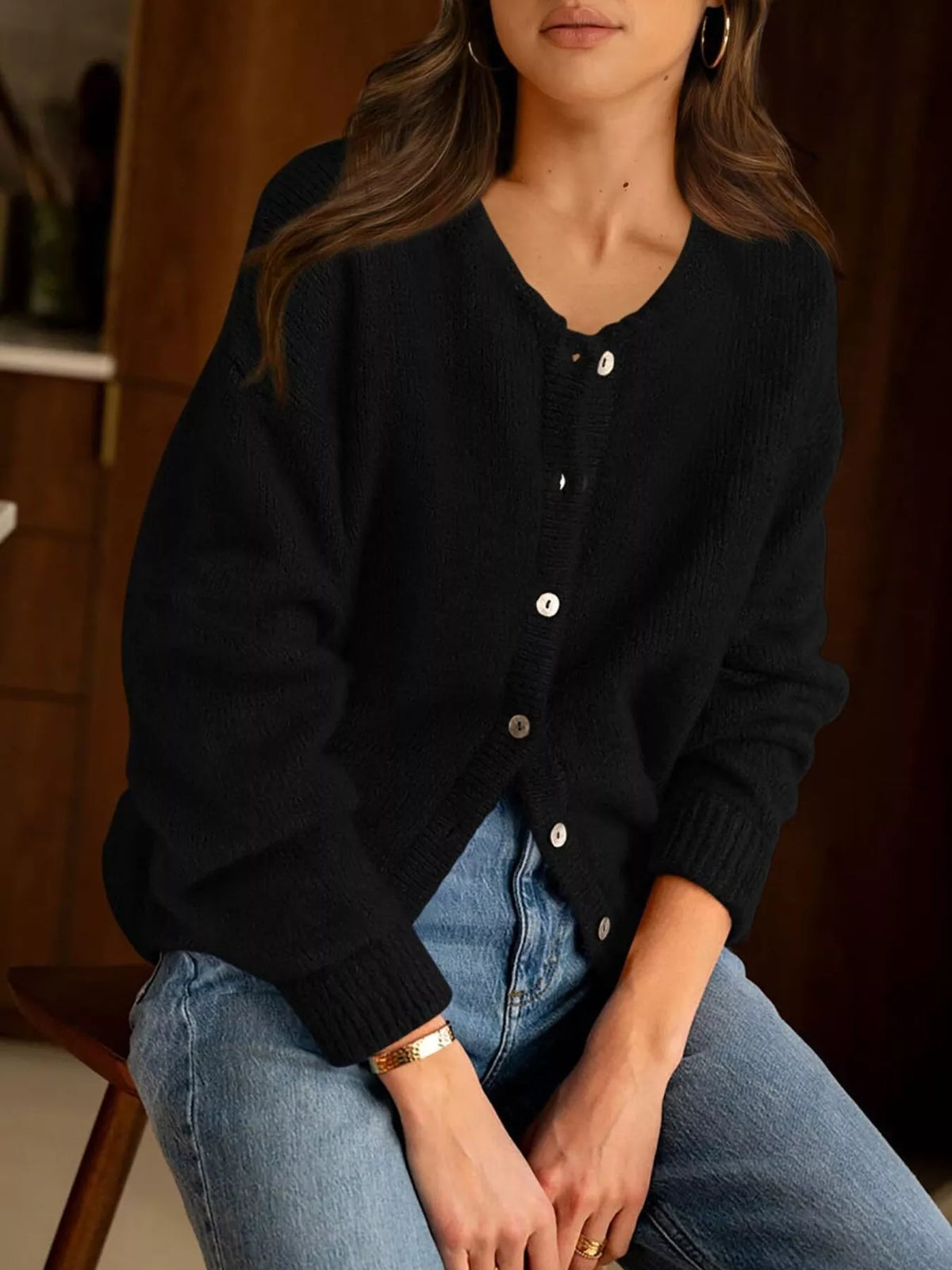 Button-Down Dropped Shoulder Cardigan - Lilixa.store