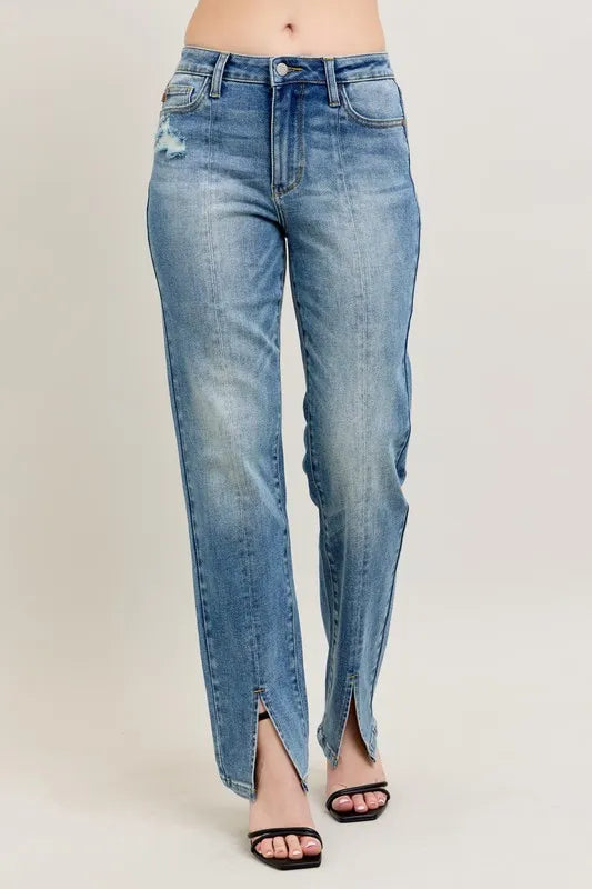Judy Blue Full Size High Waist Vintage Wash Front Seam & Slit Straight Plus Size - Lilixa.store