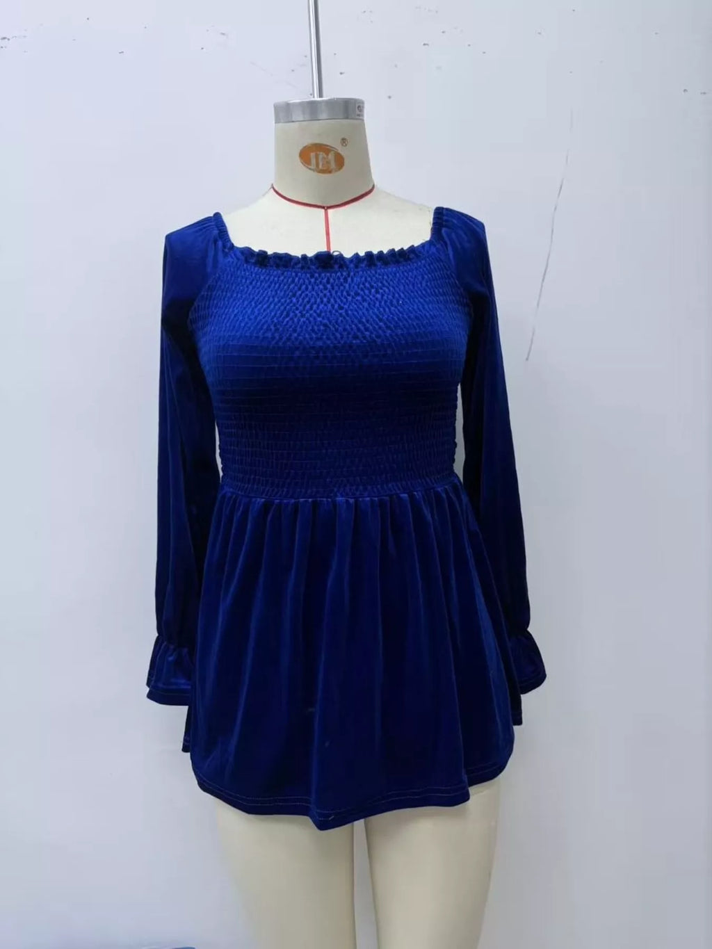 Velvet Smocked Peplum Blouse - Lilixa.store