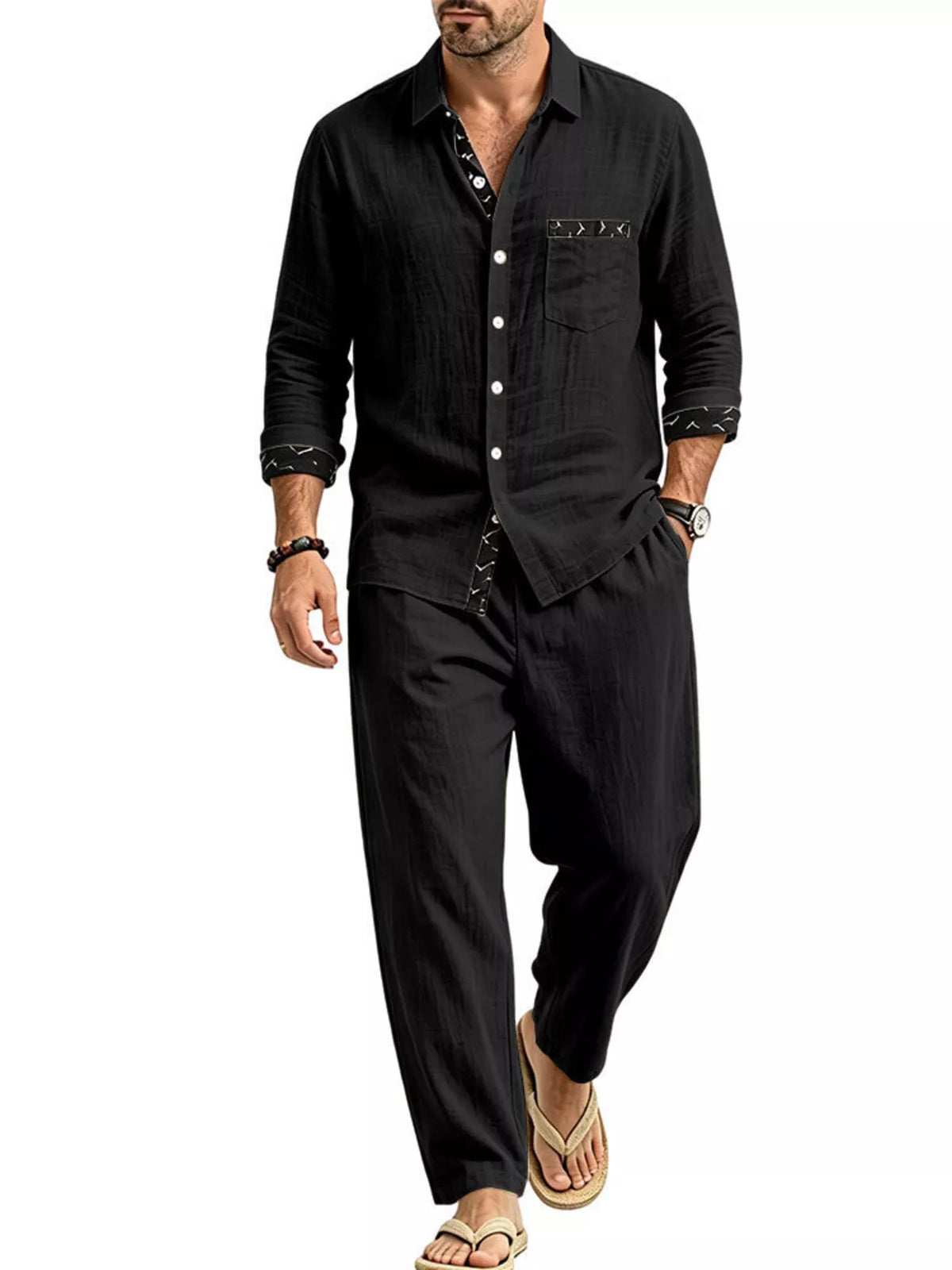Men's Full Size Casual Button Up Shirt and Pants Two-Piece Set Plus Size - Lilixa.store