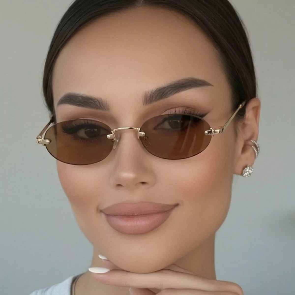 Vintage Oval Rimless Sunglasses - Lilixa.store