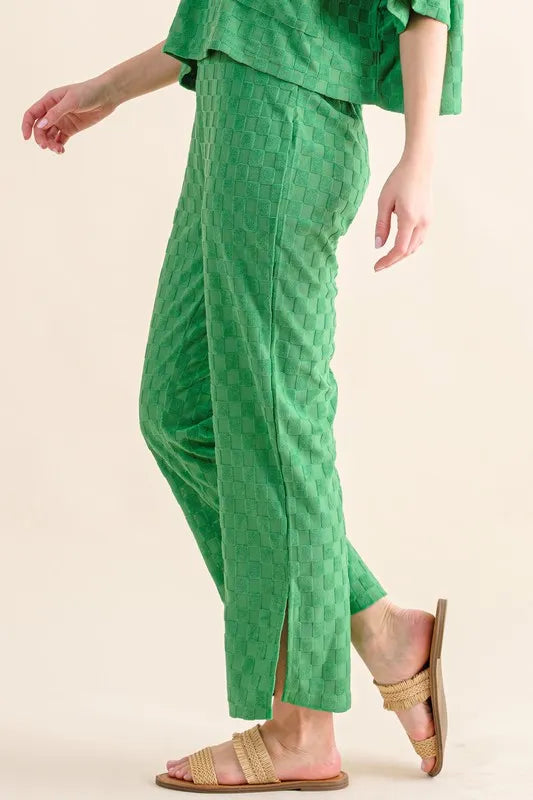 And The Why Brushed Texture Checker Board Pattern Casual Pants - Lilixa.store