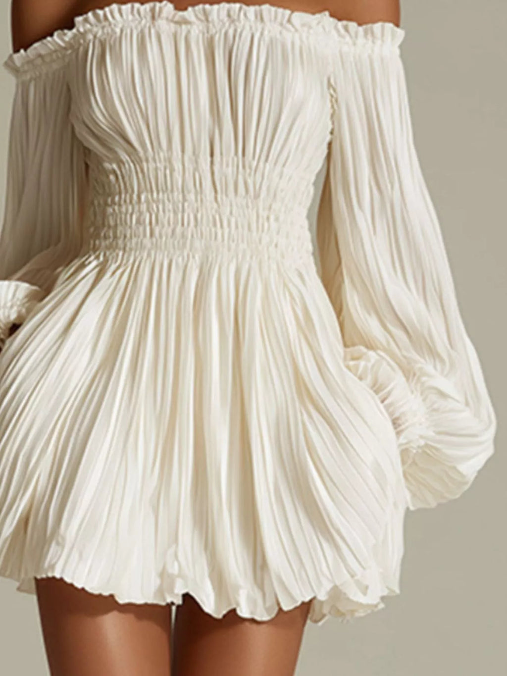 Off-Shoulder Pleated Mini Dress - Lilixa.store