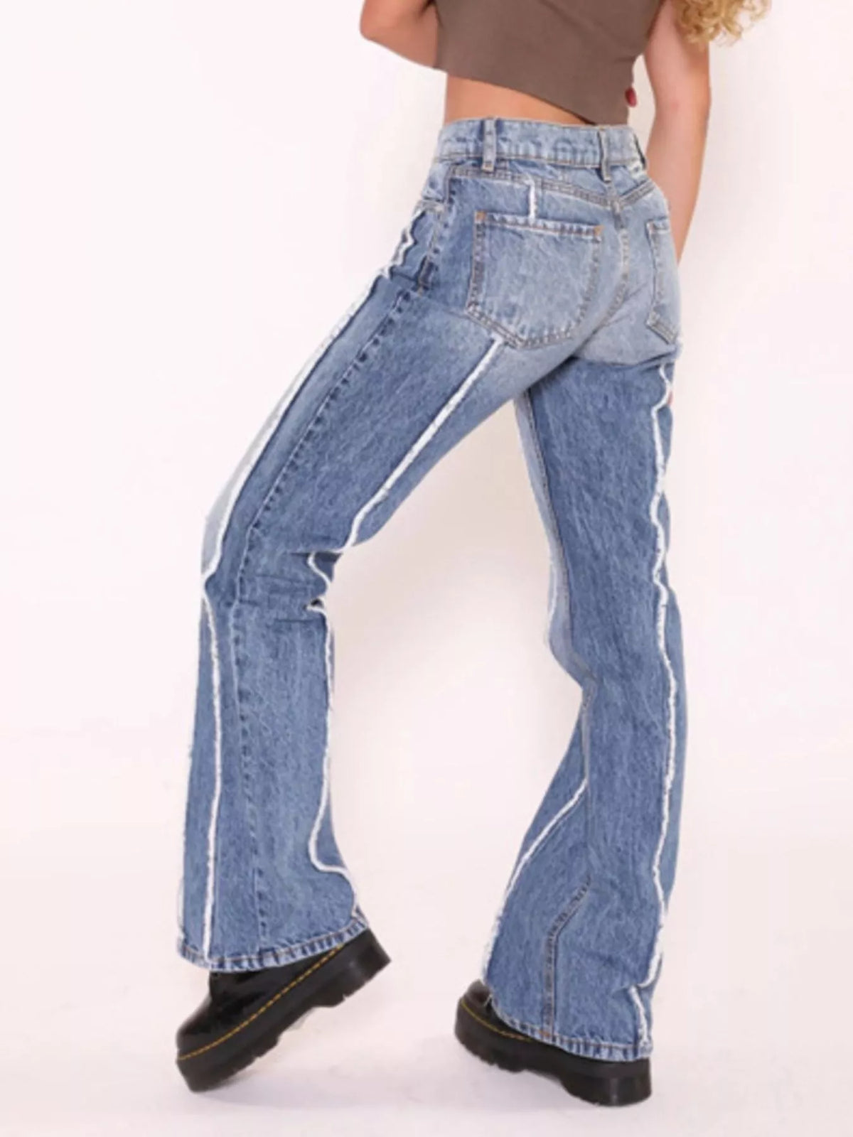 Striped Low-Rise Flare Jeans