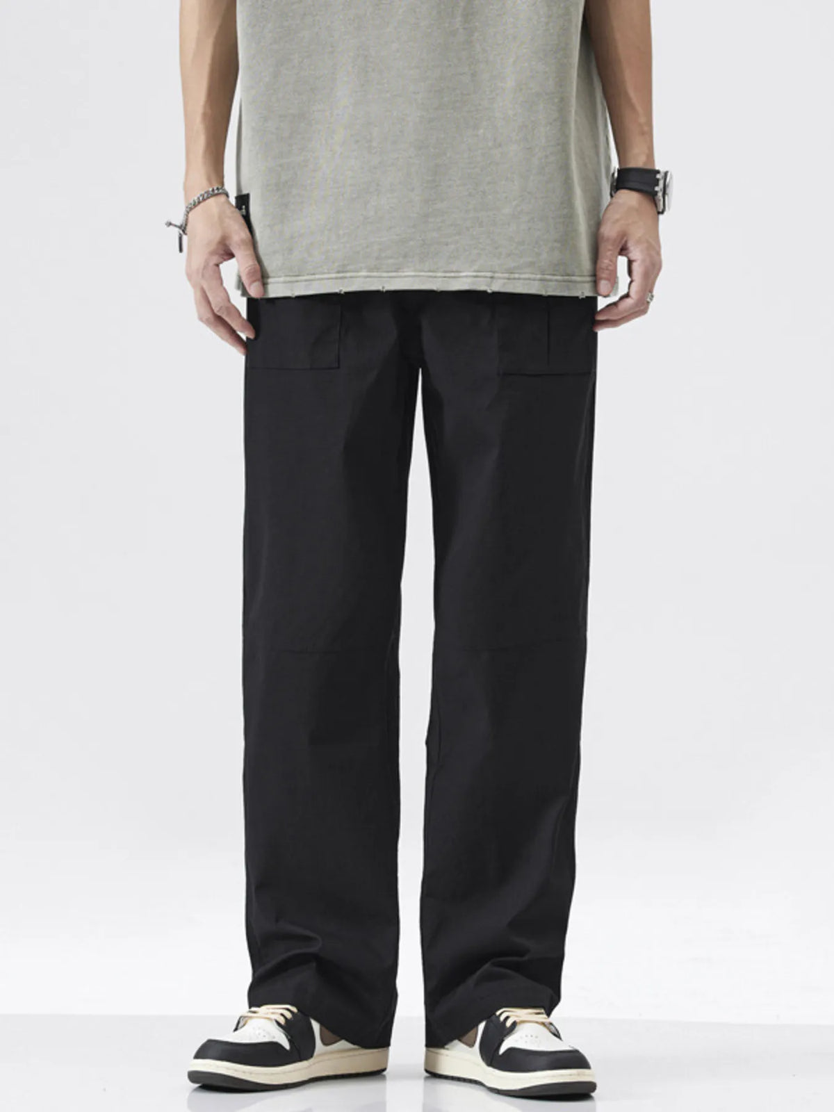 Men's Full Size Relaxed Fit Cargo Pants Plus Size in Black
