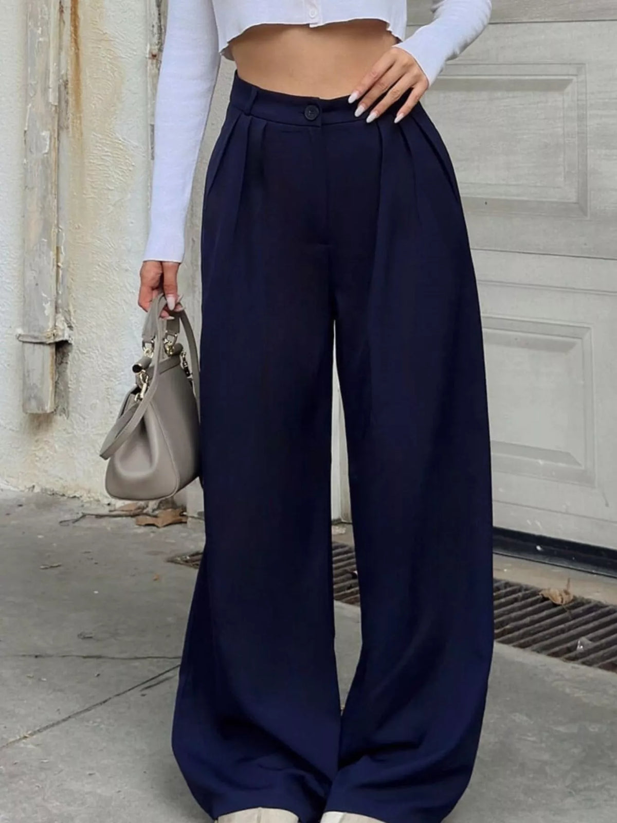 High-Waisted Pleated Wide-Leg Pants
