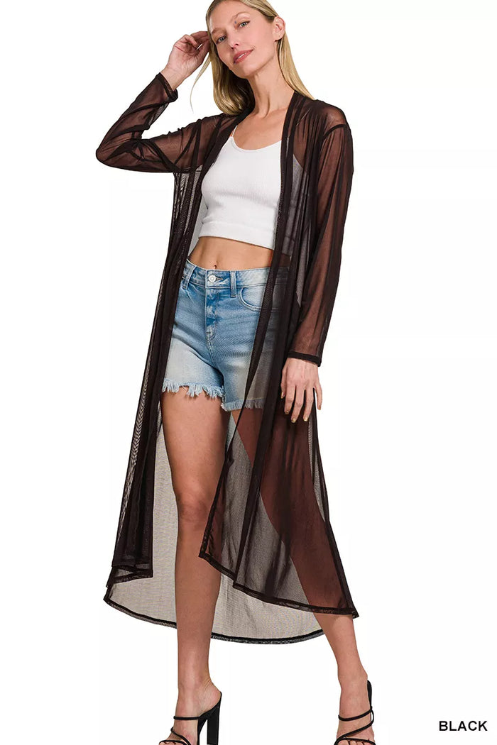 Zenana Mesh Open Front Cardigan - Lilixa.store