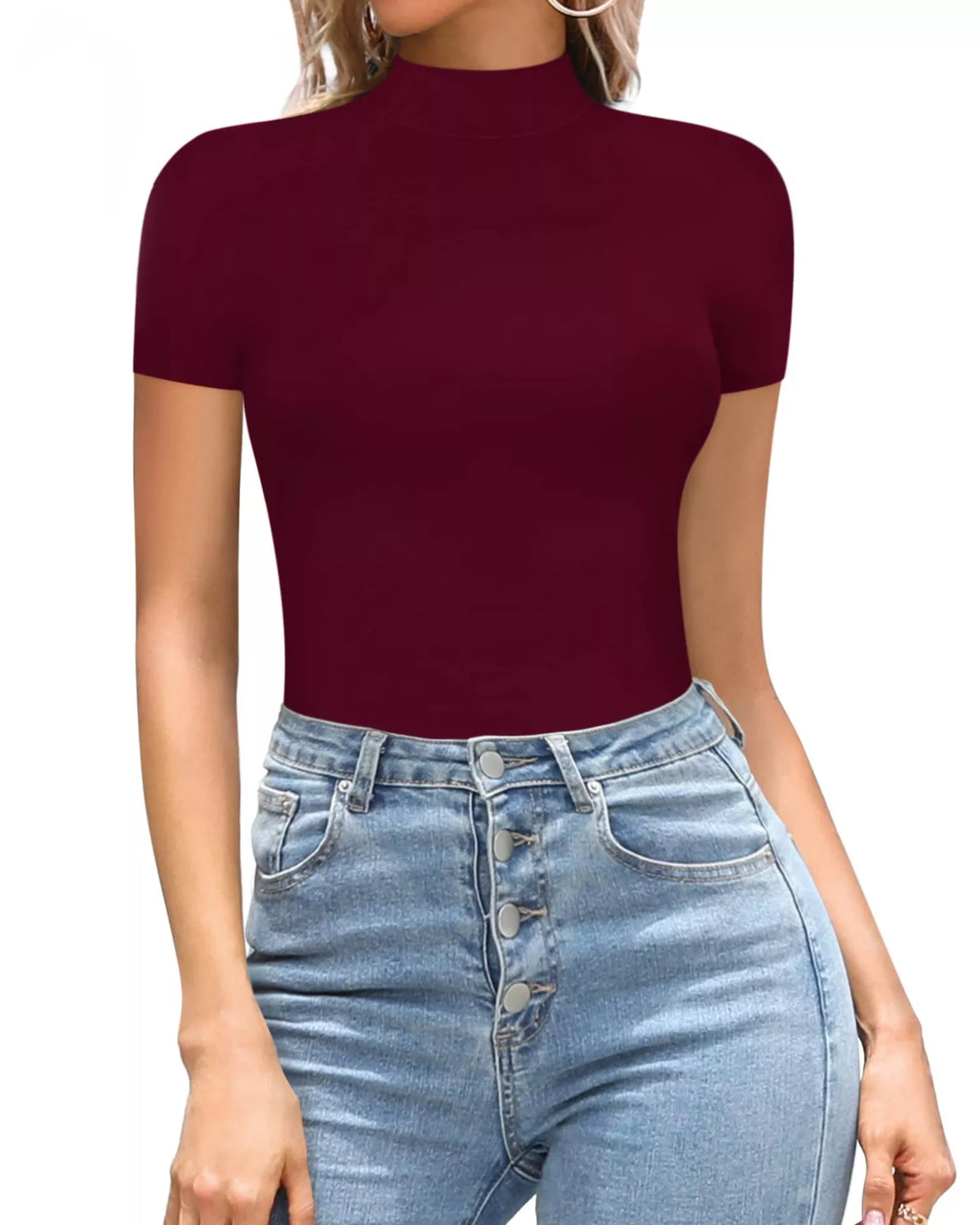 Mock Neck Short Sleeve Bodysuit - Lilixa.store