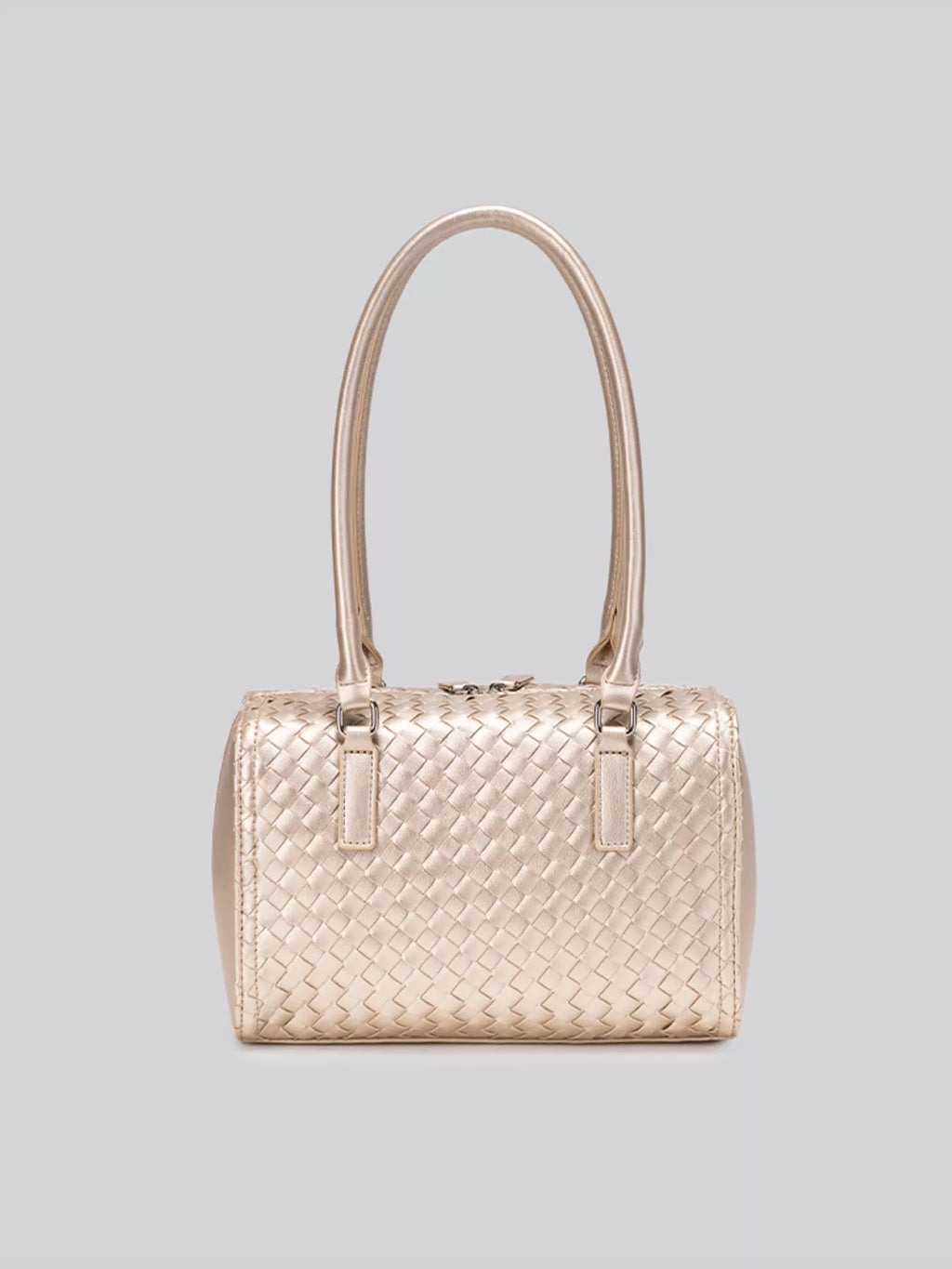 Metallic Woven Texture Shoulder Bag with Star Charm in Champagne, view 4
