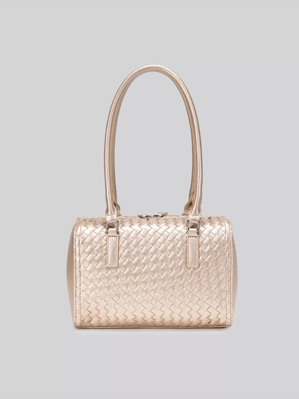 Metallic Woven Texture Shoulder Bag with Star Charm in Champagne, view 4