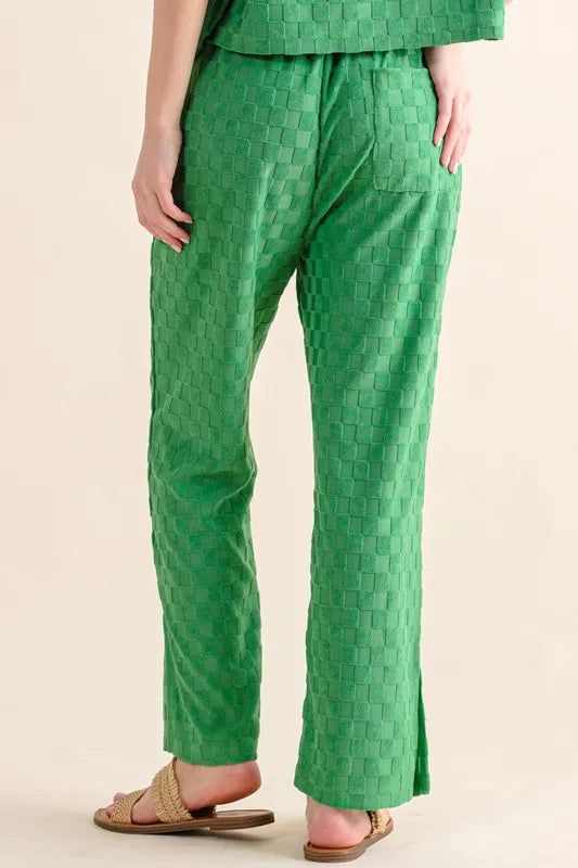 And The Why Brushed Texture Checker Board Pattern Casual Pants - Lilixa.store