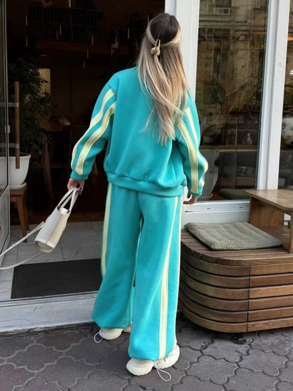 Contrast Striped Zip Up Top and Pants Set - Lilixa.store