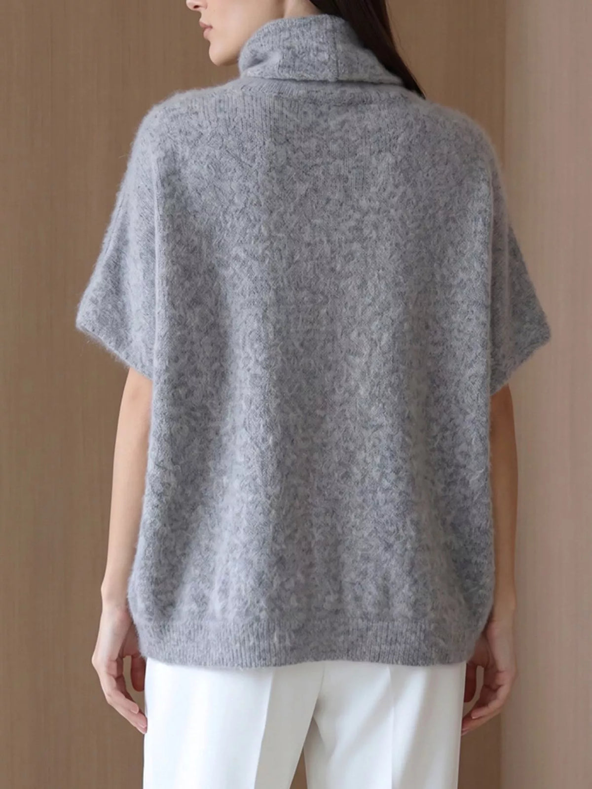 Turtleneck Fuzzy Short Sleeve Sweater, view 16