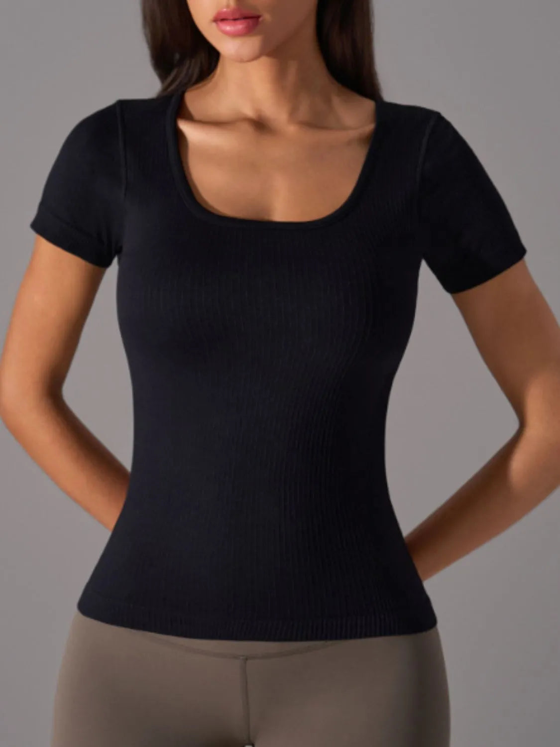 Square Neck Active T-Shirt with Detachable Chest Pads, view 7