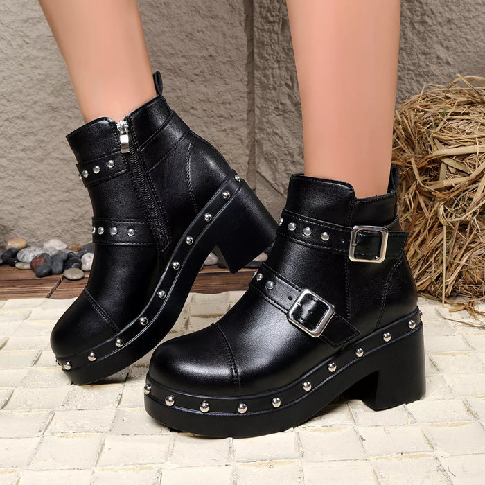 Round Toe Block Heels Boots - Lilixa.store