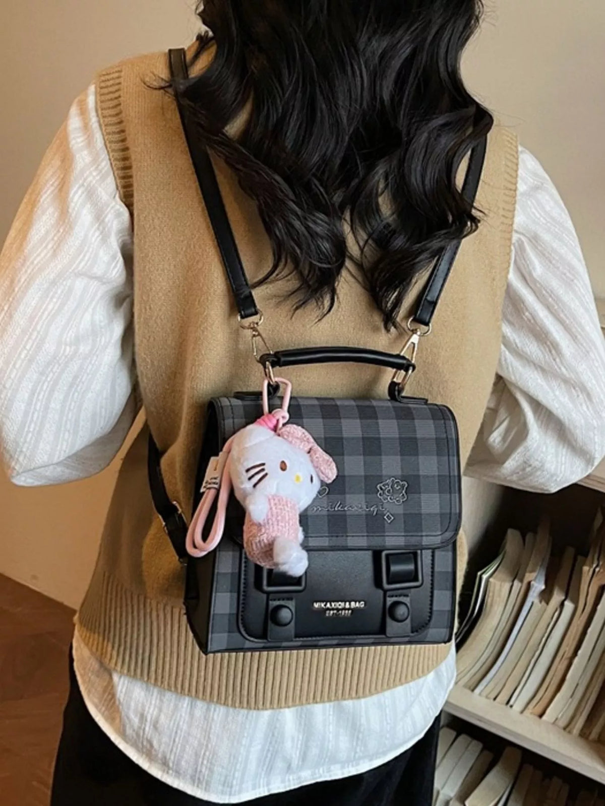 Plaid Pattern Embroidered Flap Backpack Bag - Lilixa.store