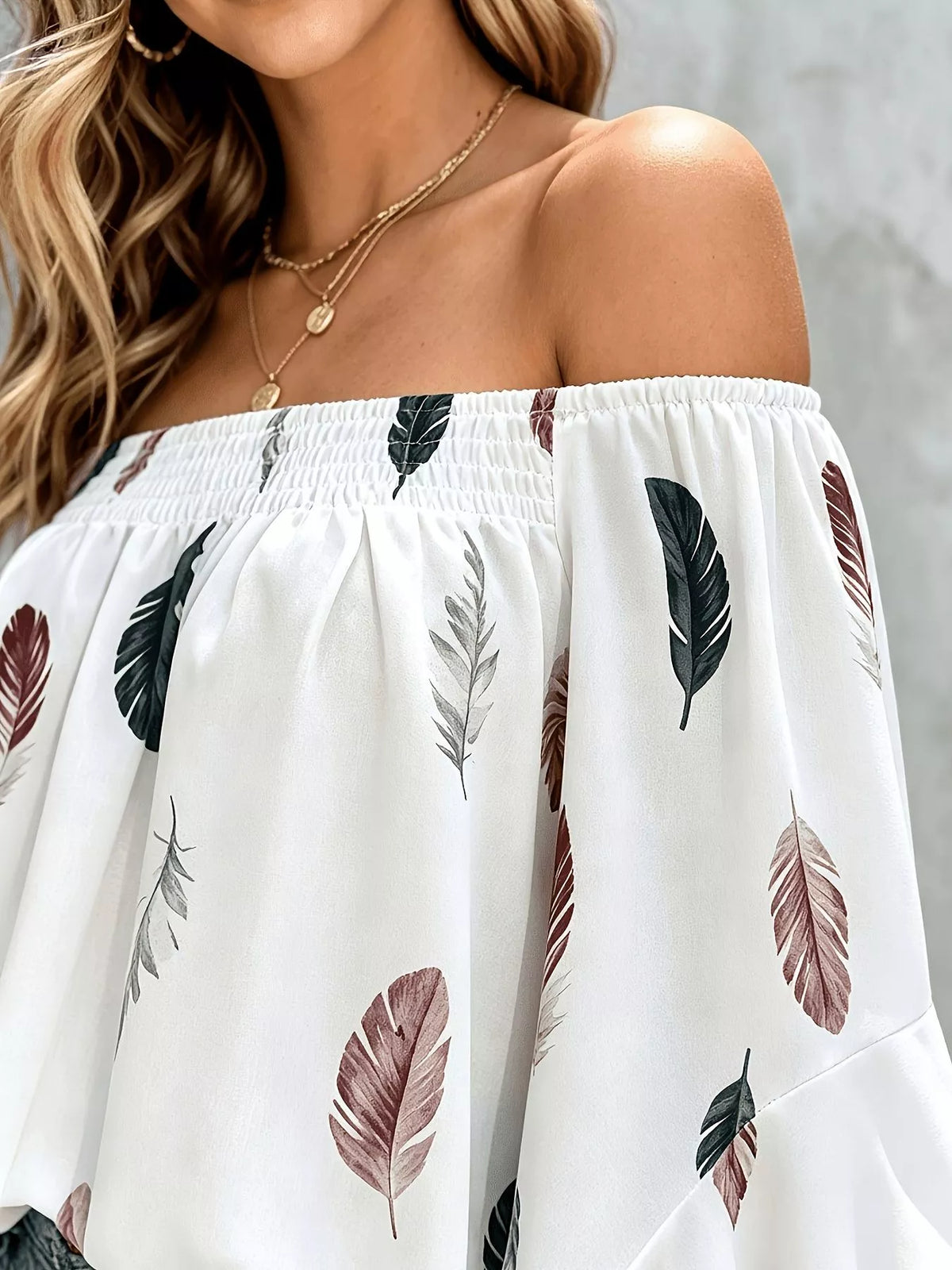 Printed Off Shoulder Blouse, view 3