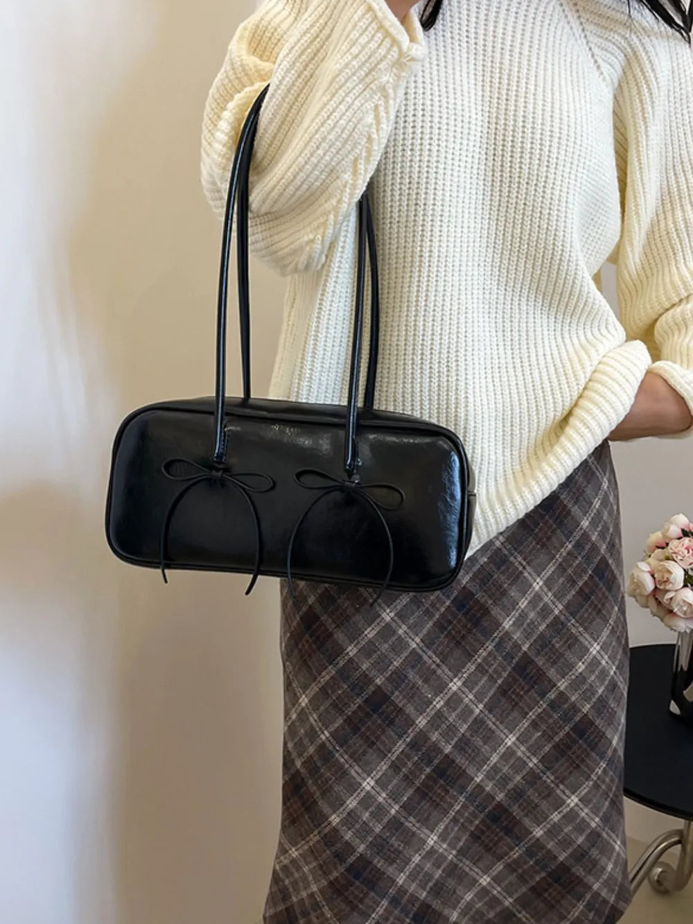 PU Leather Bow Trim Shoulder Bag, view 8