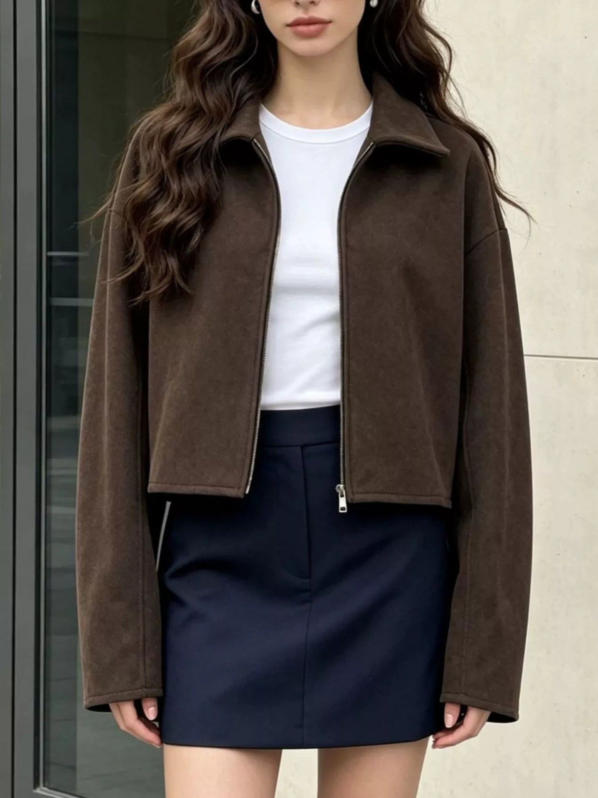 Zip Up Dropped Shoulder Jacket - Lilixa.store