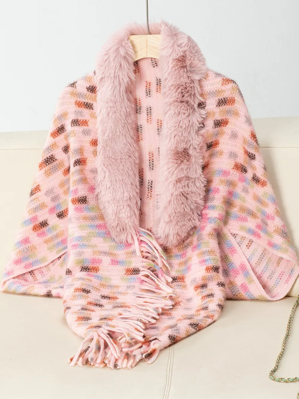 Fringe Fuzzy Open Front Poncho - Lilixa.store
