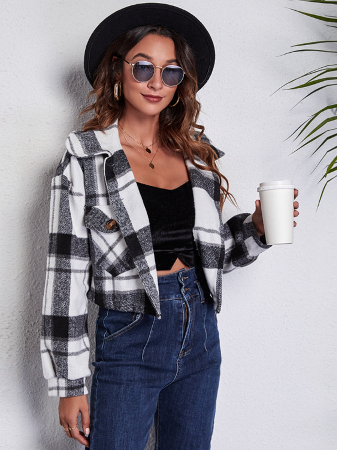 Plaid Button Front Jacket with Pockets, view 4