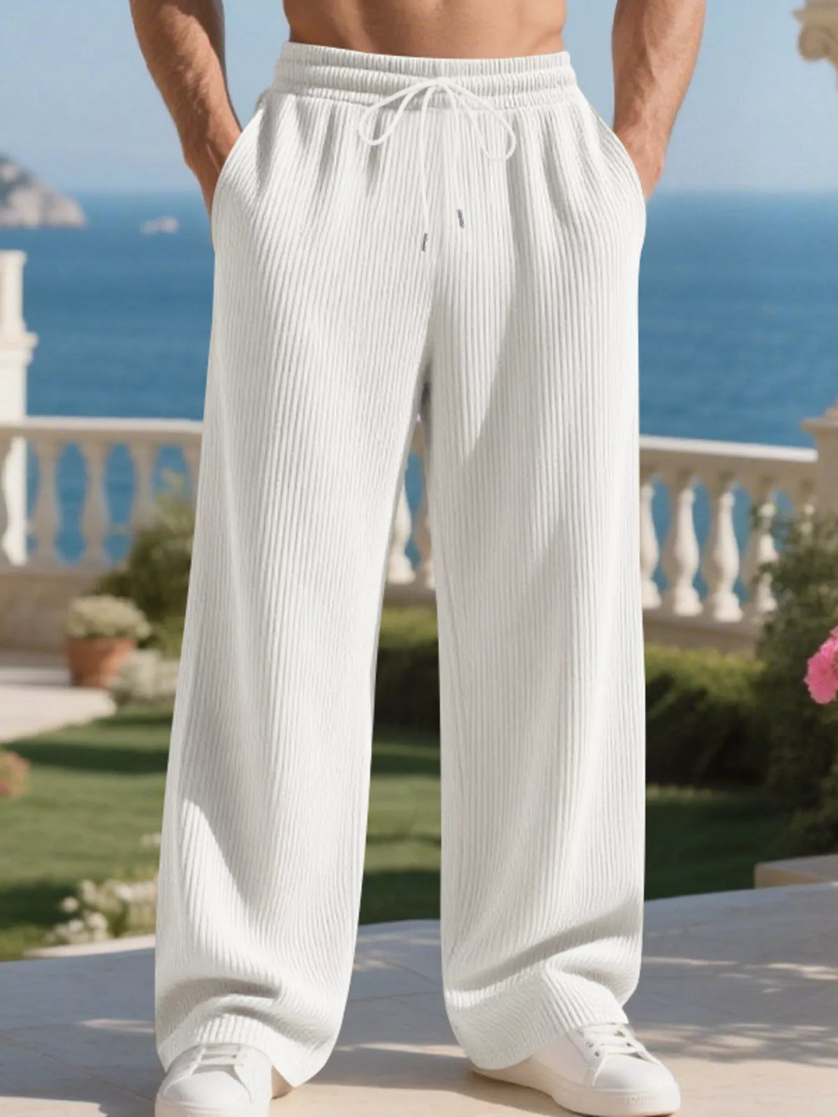 Men's Full Size Relaxed Fit Drawstring Pants Plus Size in White