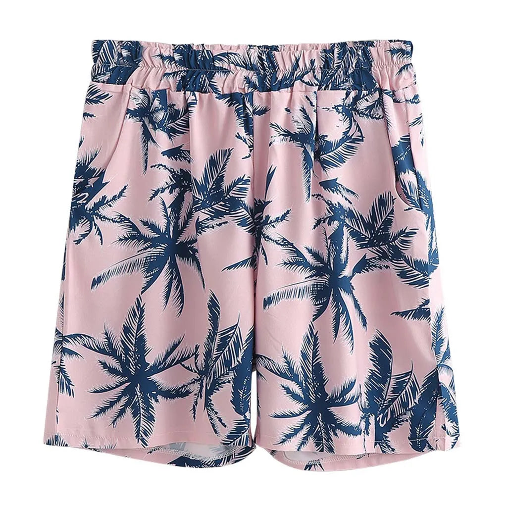 Men's Full Size Tropical Print Hawaiian Style Top and Shorts Set Plus Size in Pink, view 5