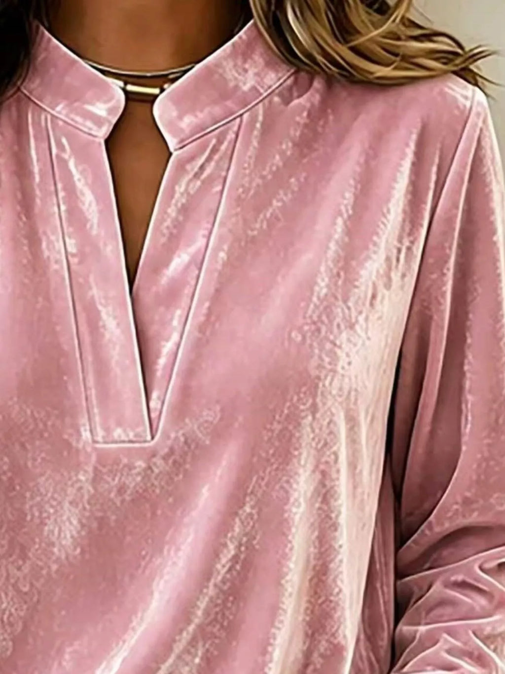 Full Size Velvet Notched Long Sleeve Blouse Plus Size - Lilixa.store