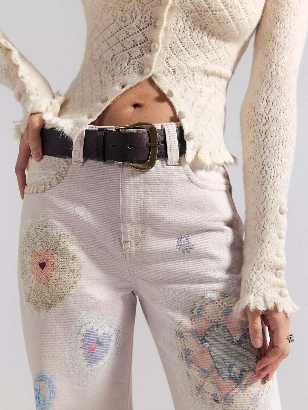 Printed Wide Leg Jeans - Lilixa.store