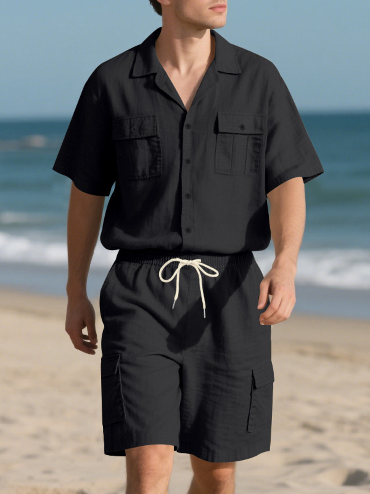 Men's Full Size Button Up Shirt and Shorts Set Plus Size - Lilixa.store