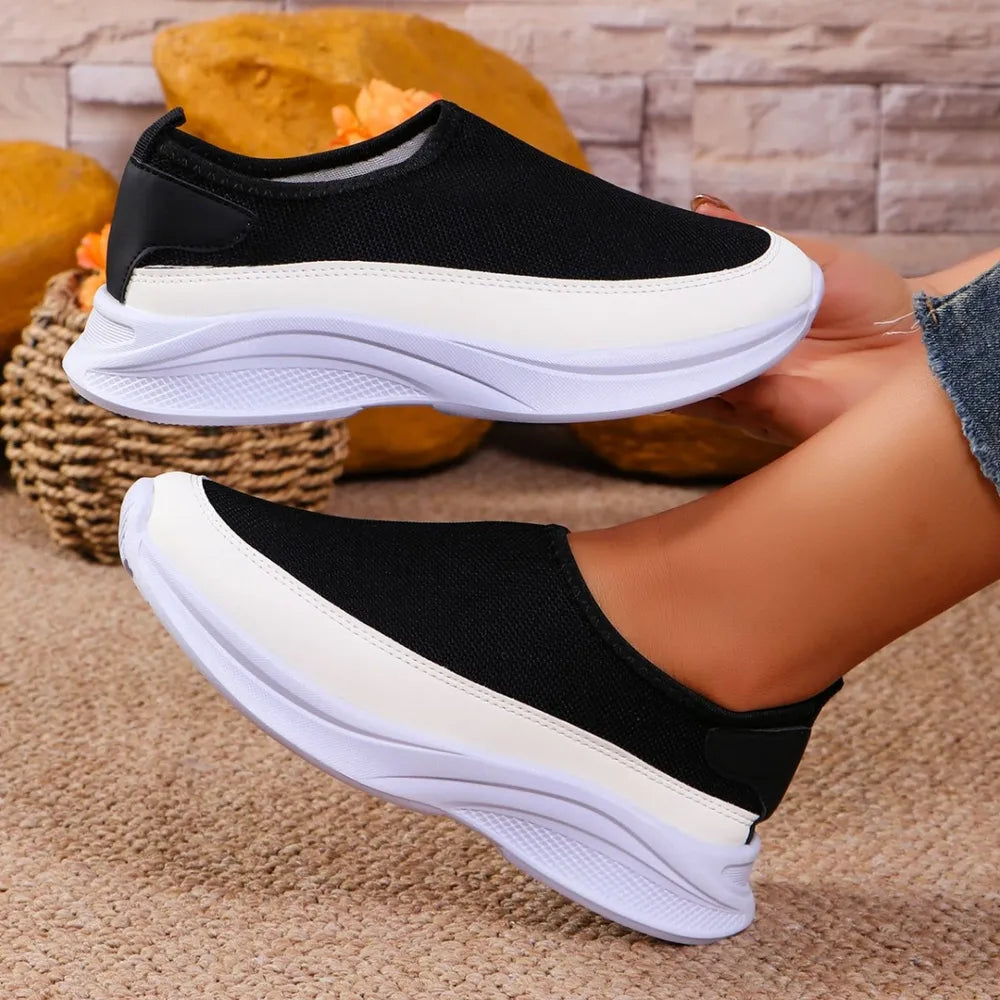 Mesh Contrast Flat Slip-Ons in Black