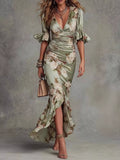 Floral Ruched High-Low Midi Dress - Lilixa.store