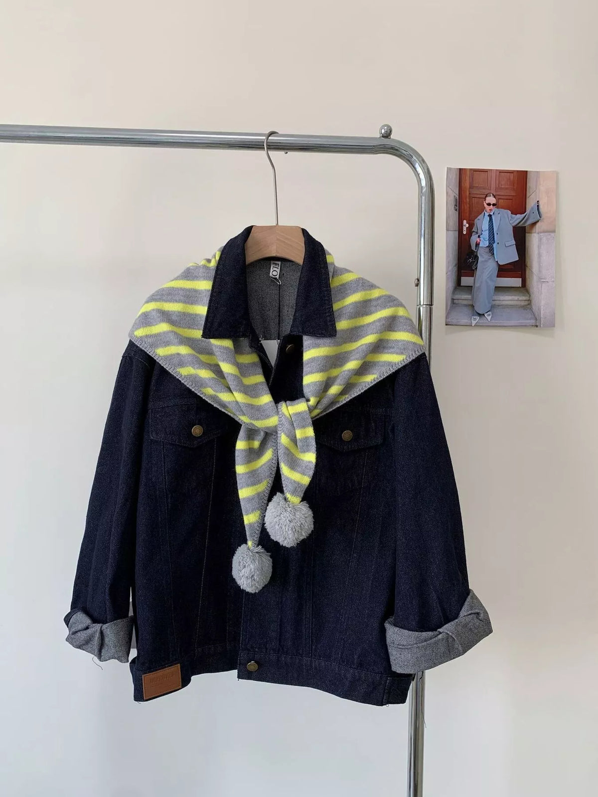 Striped Knitted Scarf with Pom-poms - Lilixa.store