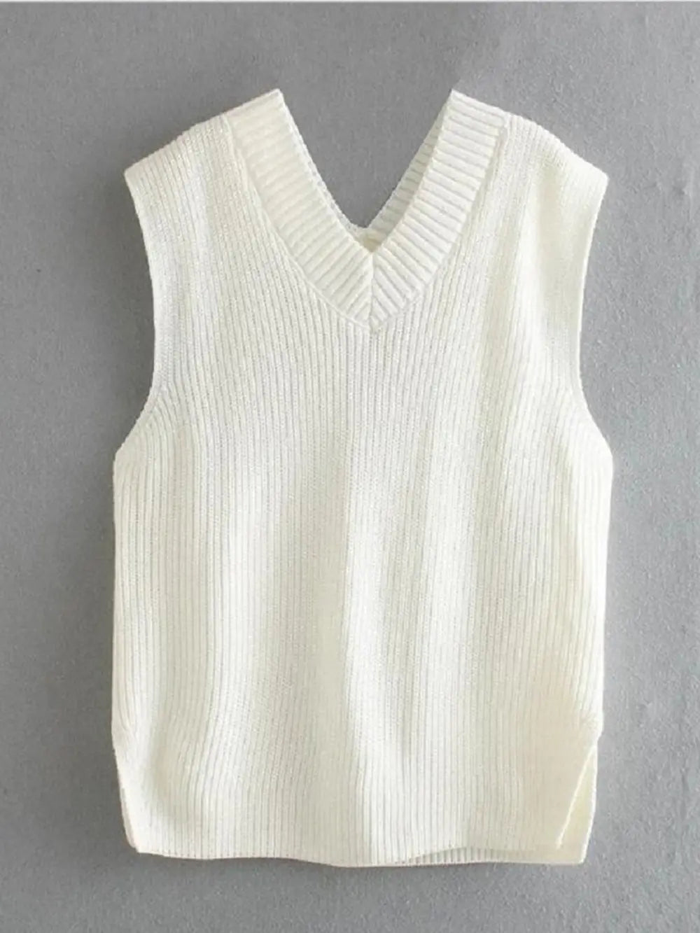 Ribbed V-Neck Sleeveless Sweater Vest, view 8