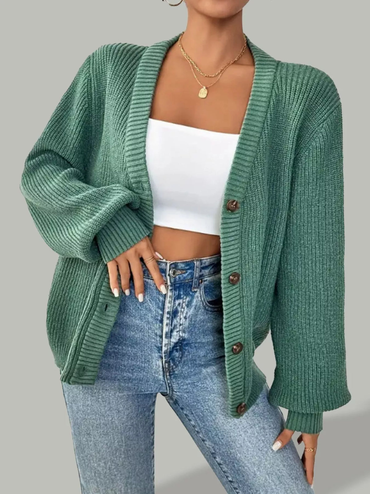 Button Front V-Neck Cardigan