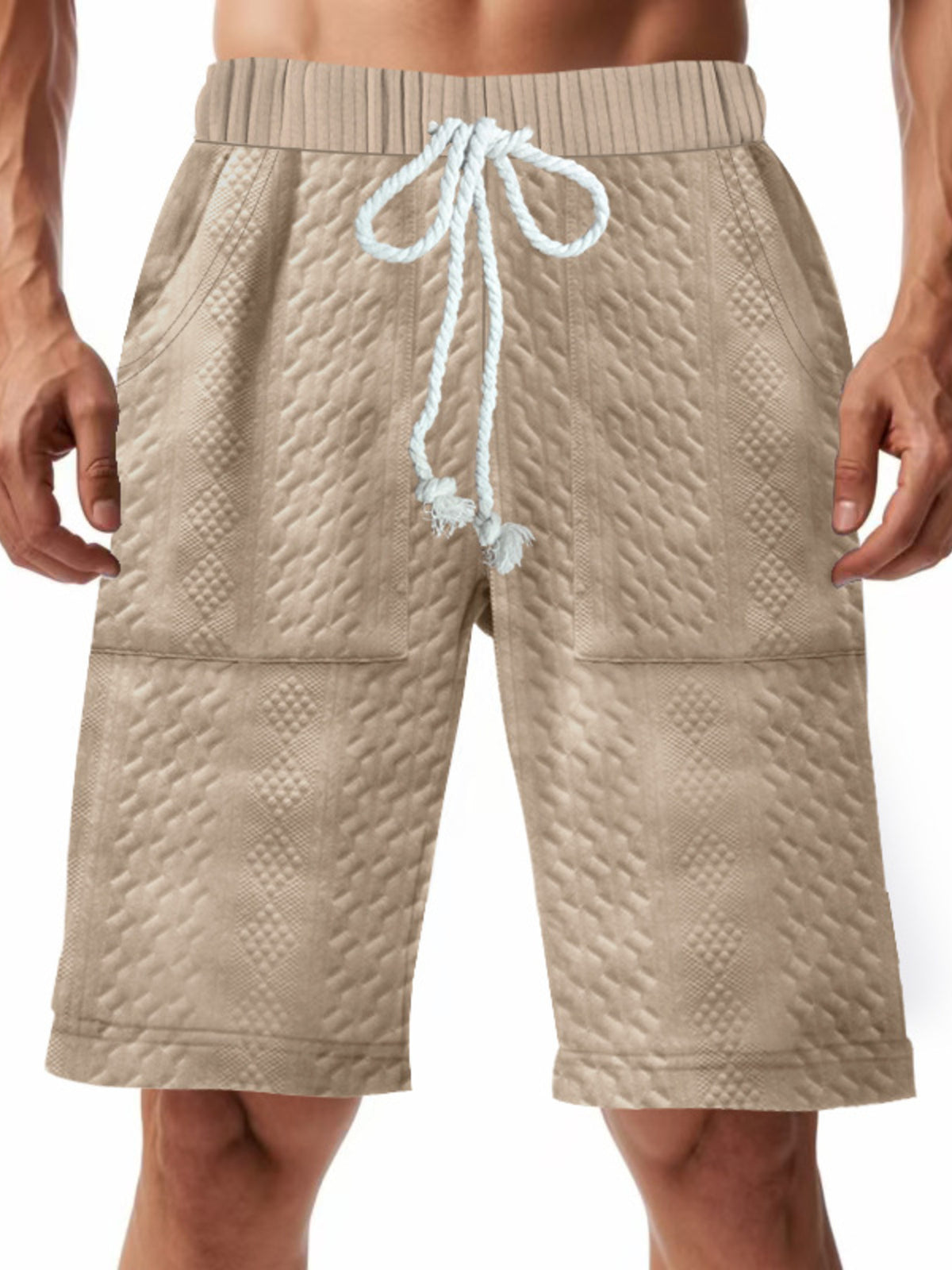 Men's Full Size Texture Drawstring Shorts Plus Size, view 7
