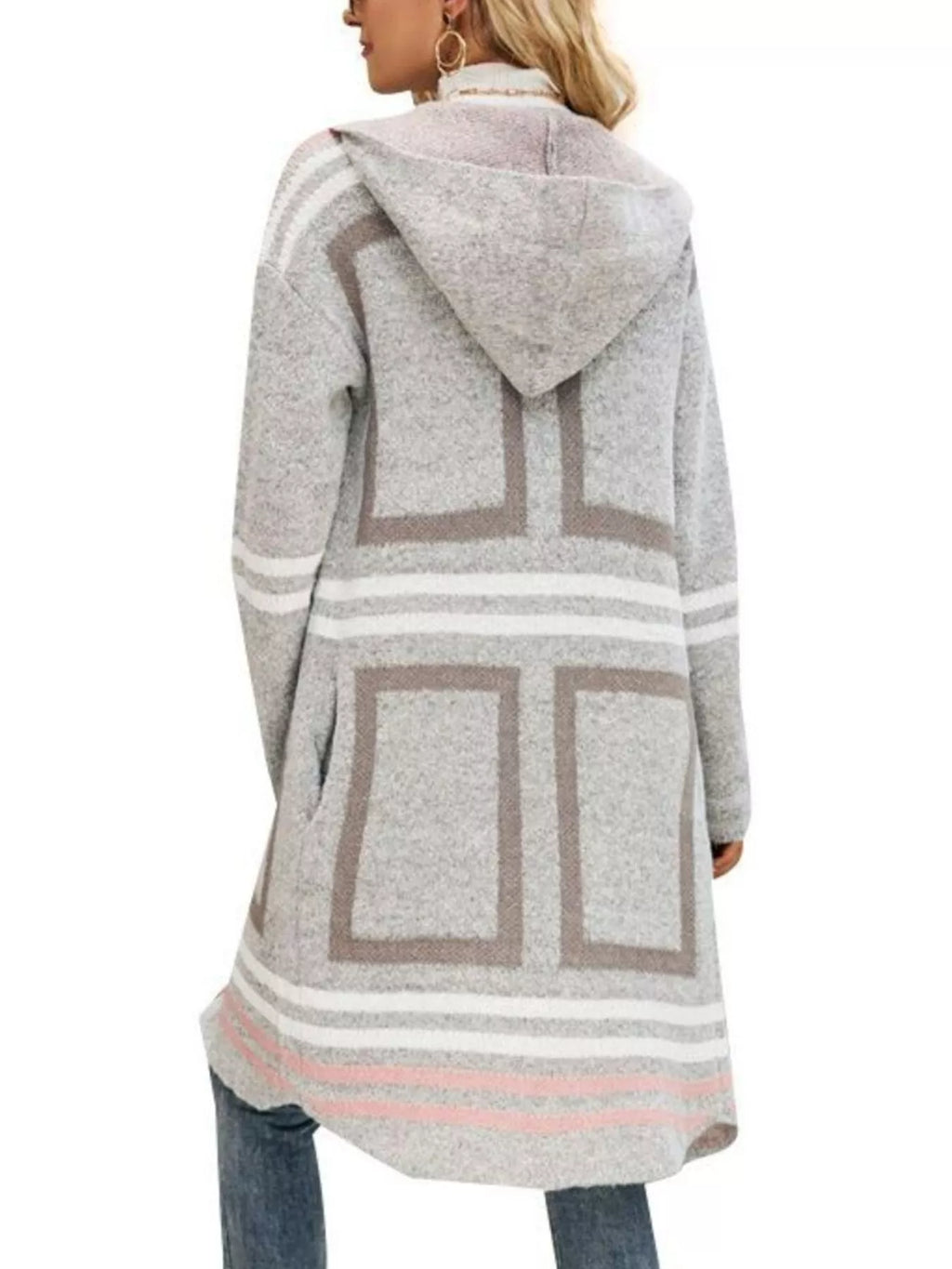 Striped Hooded Longline Cardigan - Lilixa.store
