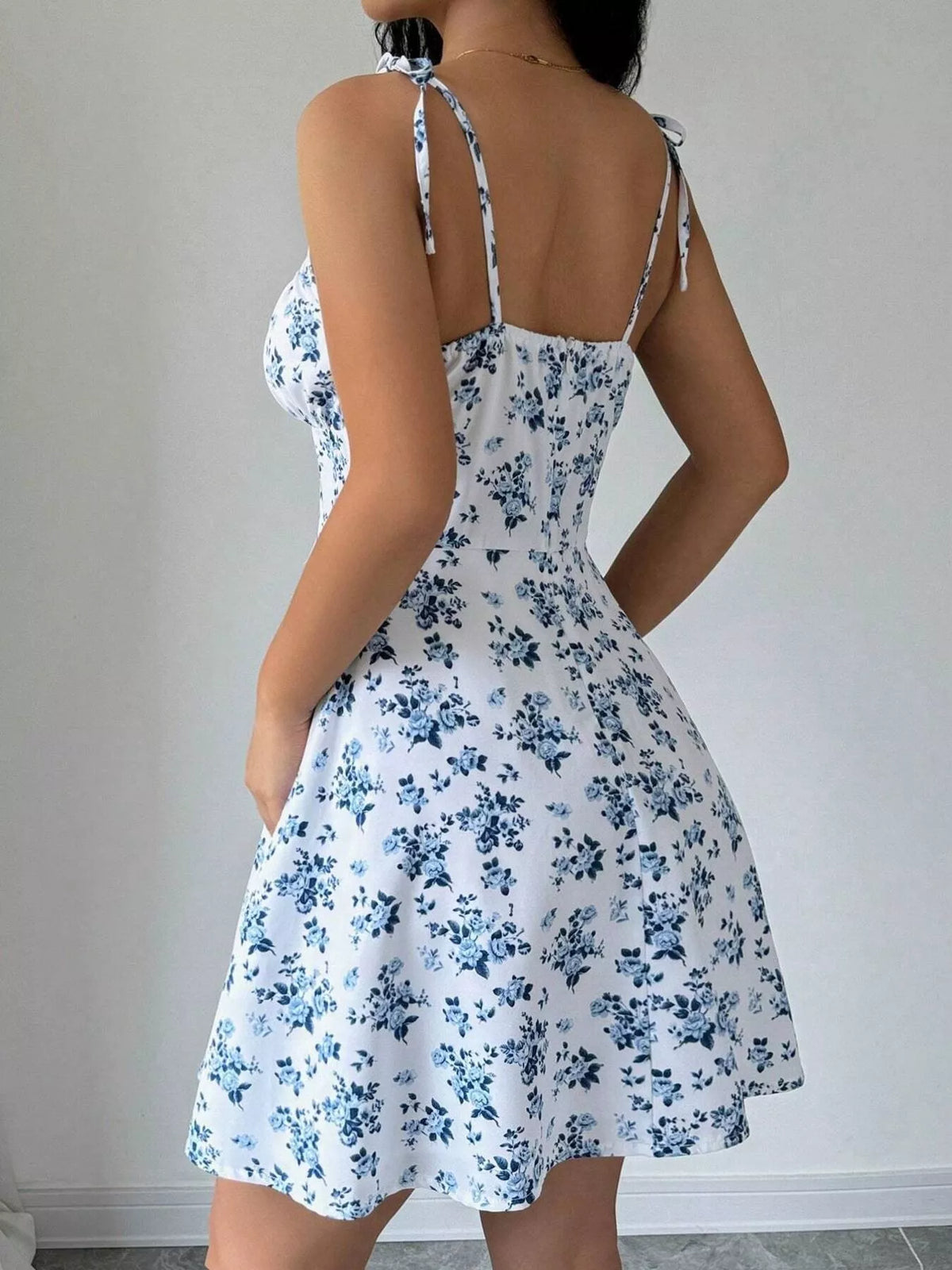Floral Print Spaghetti Strap A-Line Mini Dress - Lilixa.store
