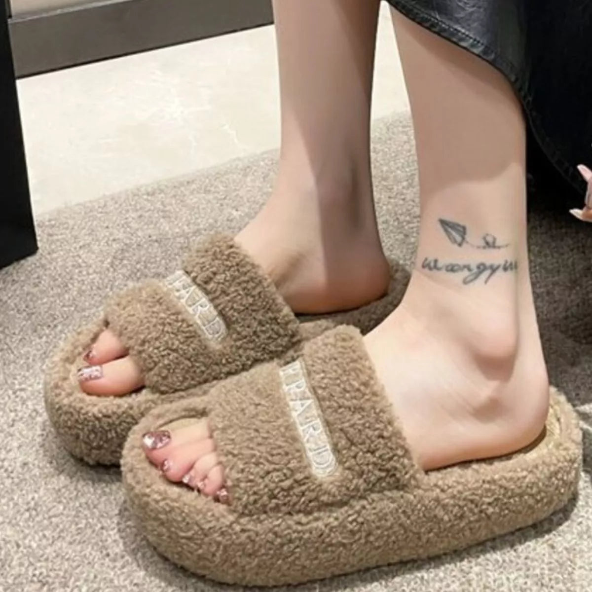 Fuzzy Plush Open Toe Slippers - Lilixa.store