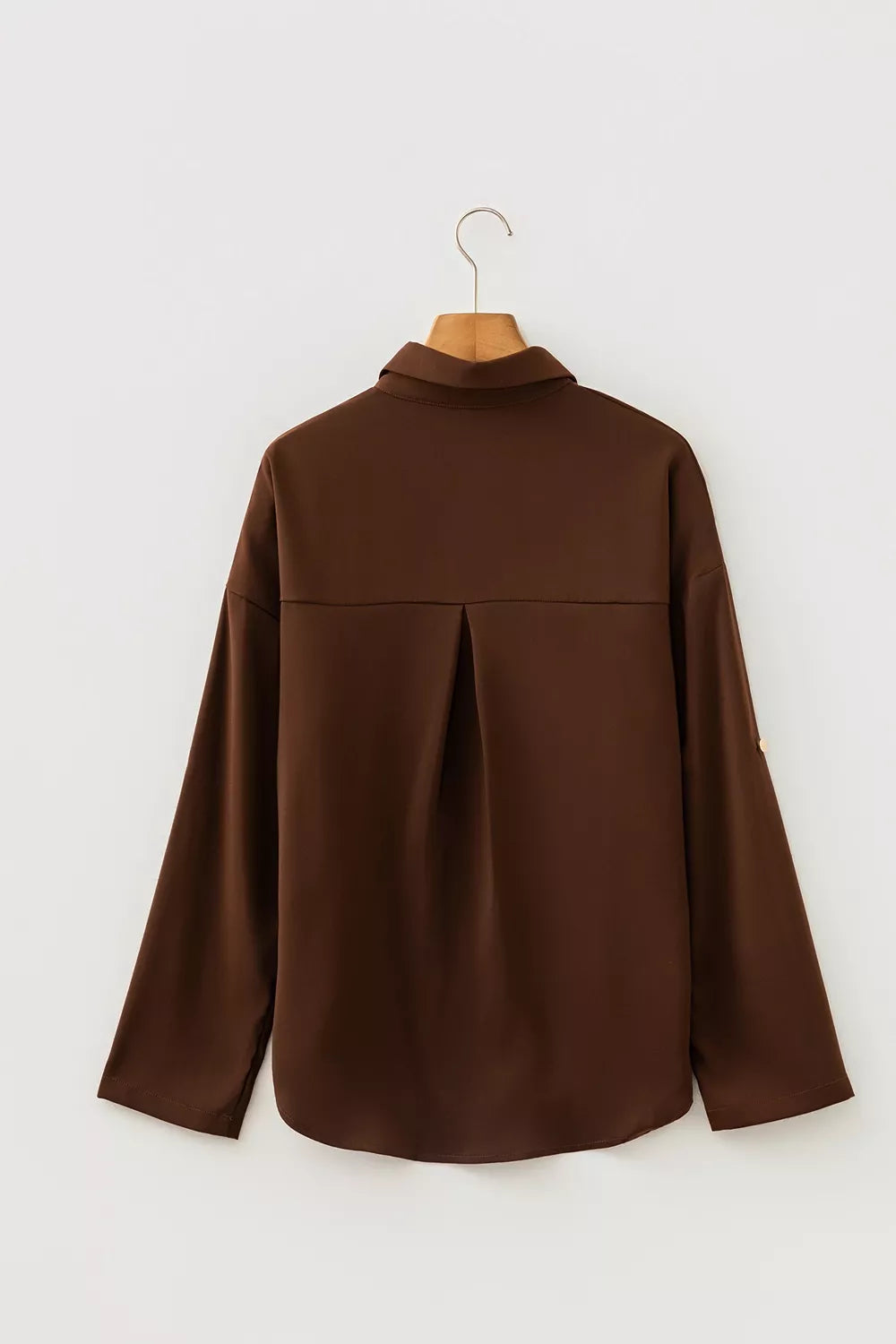 Multi Button Decoration Tab Long Sleeve Casual Shirt in Dark Brown, view 8