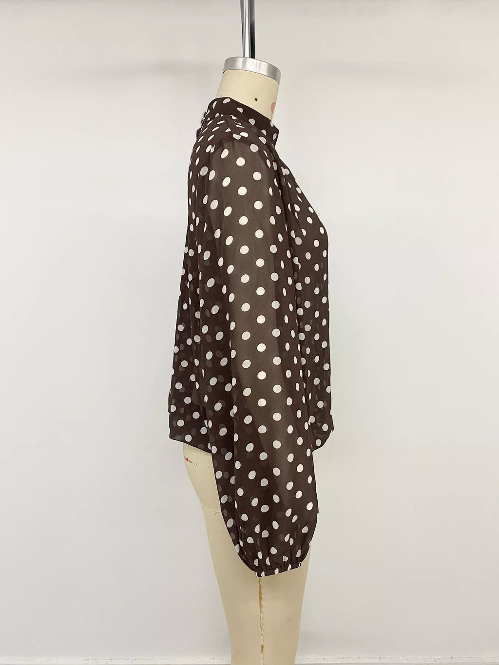 Polka Dot Mock Neck Long Sleeve Blouse - Lilixa.store