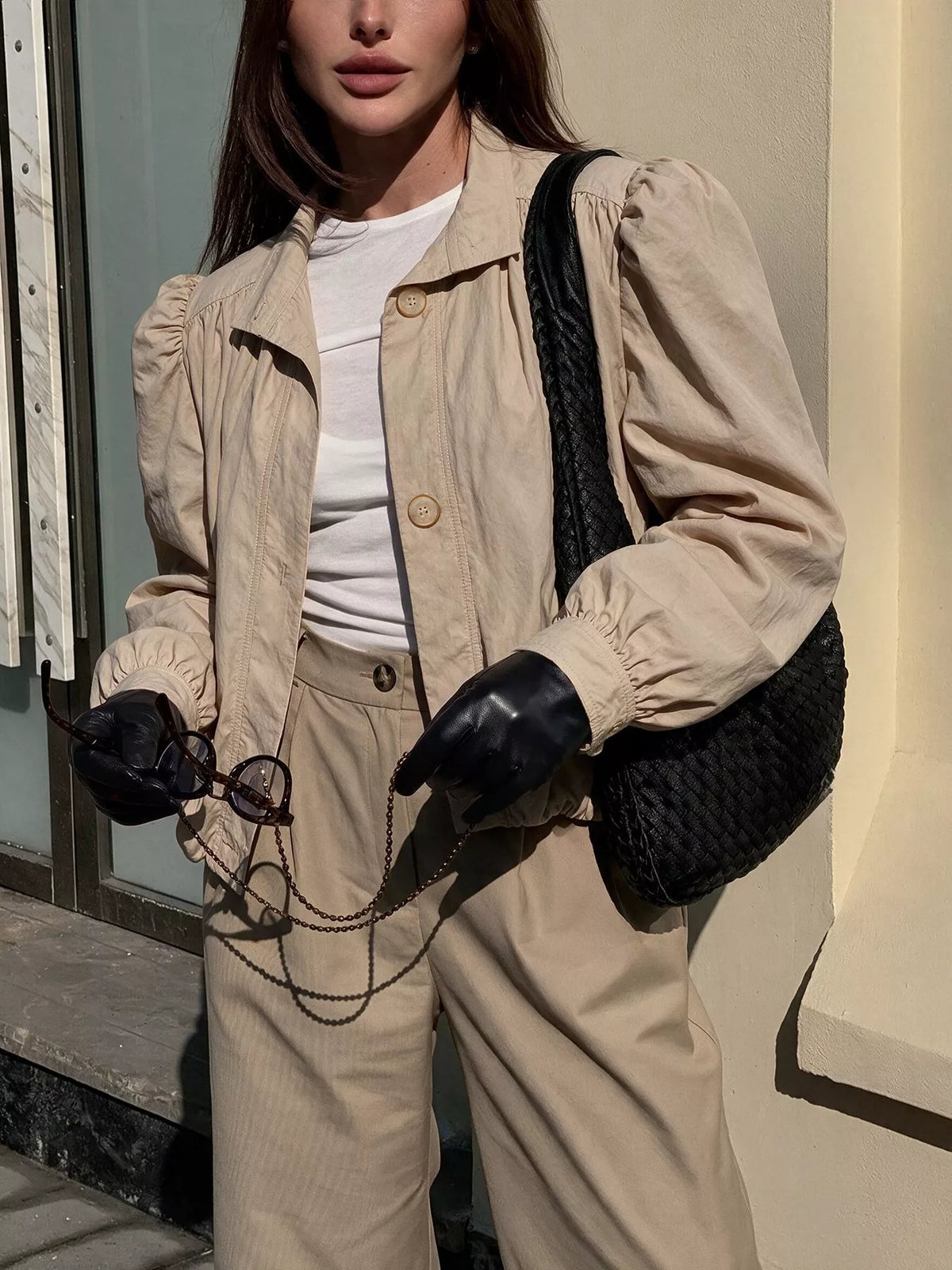 Button-Down Puff-Sleeve Jacket